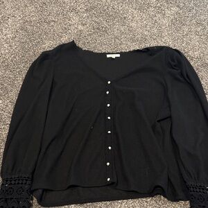 Maurices Black Button-Up Blouse with Lace Sleeves